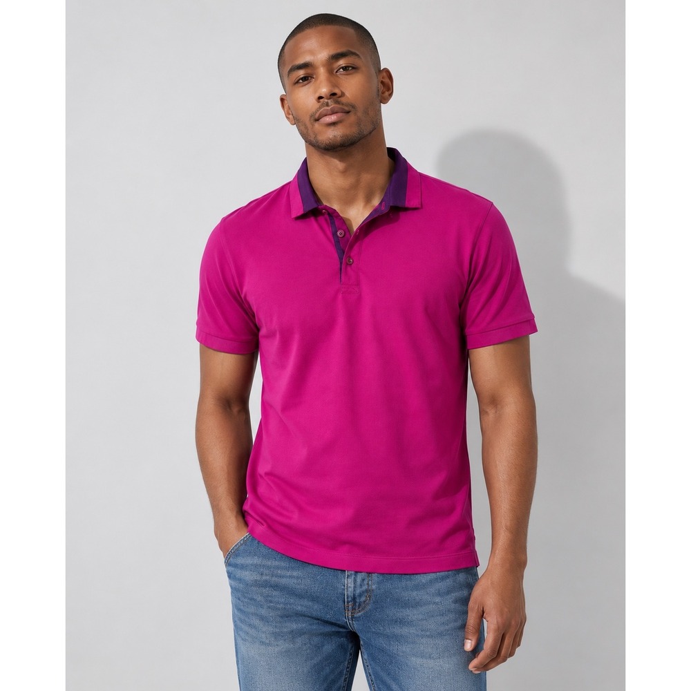 Hugo Boss Mens Regular Fit Polo Shirt Magenta Pink Purple Trim Cotton Size M